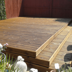 Dark stained timber decking