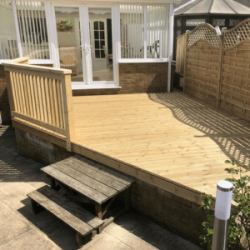 Decking area outside a conservatory