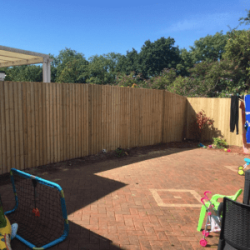 Feather edge fencing surrounding back garden