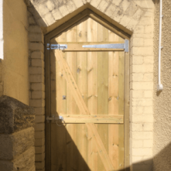Tall and pointed single tongue and groove gate from behind