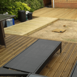 Timber decking in most of the area of a back garden